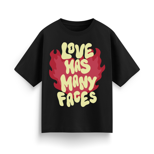Many Faces Oversize Black T-Shirt